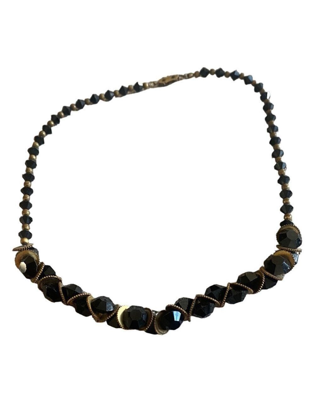 Vintage Art Deco Choker Necklace Gold Discs & Faceted Beads 16 3/8”